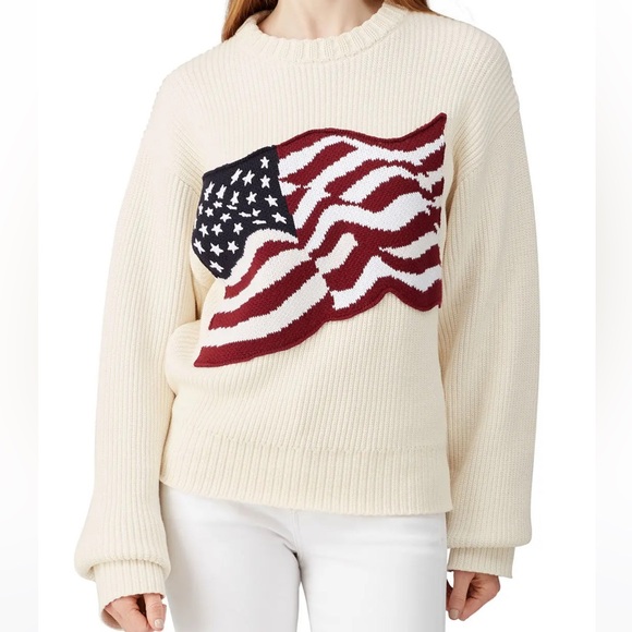 Tommy Hilfiger M American Flag Embroidery Sweater Knit Long-sleeve Crewneck - Picture 1 of 6